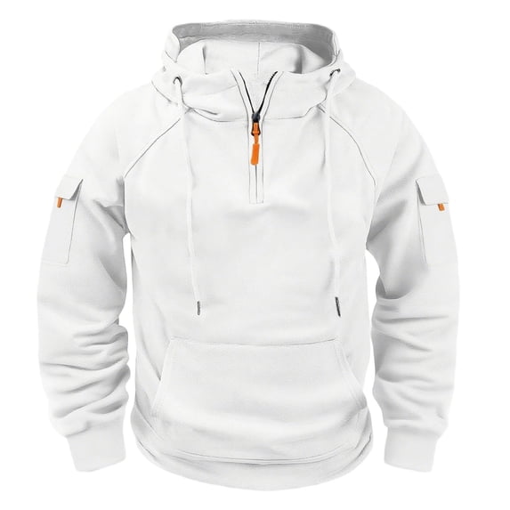 XIAONU Mens Hoodies Half Zipper Kangaroo Pocket Drawsting Hooded Solid Color Vintage Long Sleeves Hoodies Sweatshirts