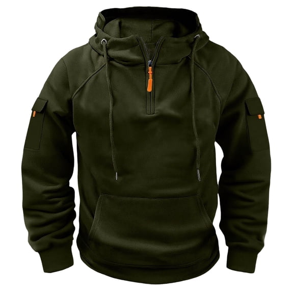XIAONU Mens Hoodies Half Zipper Kangaroo Pocket Drawsting Hooded Solid Color Vintage Long Sleeves Hoodies Sweatshirts