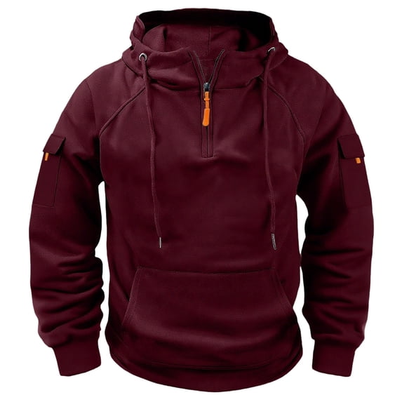 XIAONU Mens Hoodies Half Zipper Kangaroo Pocket Drawsting Hooded Solid Color Vintage Long Sleeves Hoodies Sweatshirts