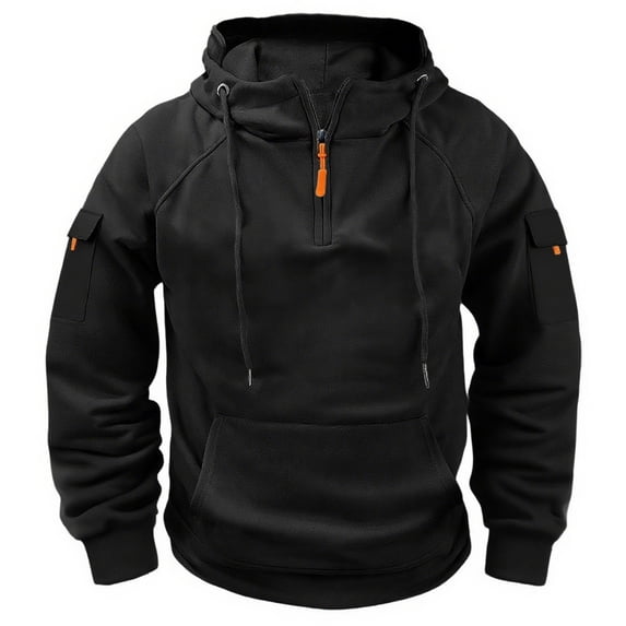 XIAONU Mens Hoodies Half Zipper Kangaroo Pocket Drawsting Hooded Solid Color Vintage Long Sleeves Hoodies Sweatshirts
