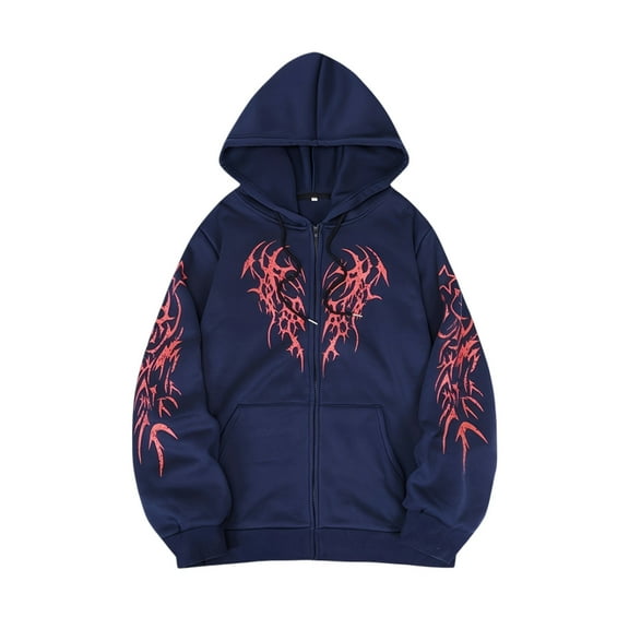 XIAONU Mens Hoodies Halloween Pattern Printed Zip-Up Hooded Sweatshirt Loose Long Sleeve Pocketed Hooded Jacket Coat