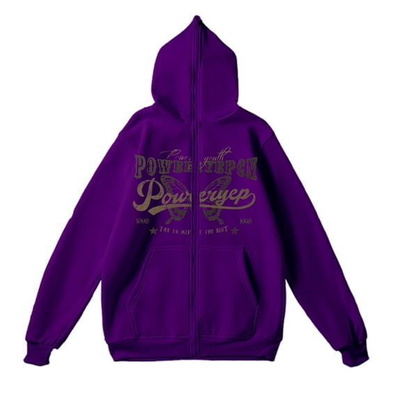 XIAONU Mens Hoodies Letter Printed Full Face Zipper Hoodie Sweatshirts Vintage Casual Loose Long Sleeves Hooded Jacket