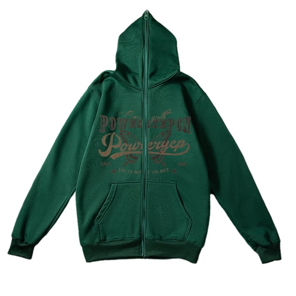 XIAONU Mens Hoodies Letter Printed Full Face Zipper Hoodie Sweatshirts Vintage Casual Loose Long Sleeves Hooded Jacket