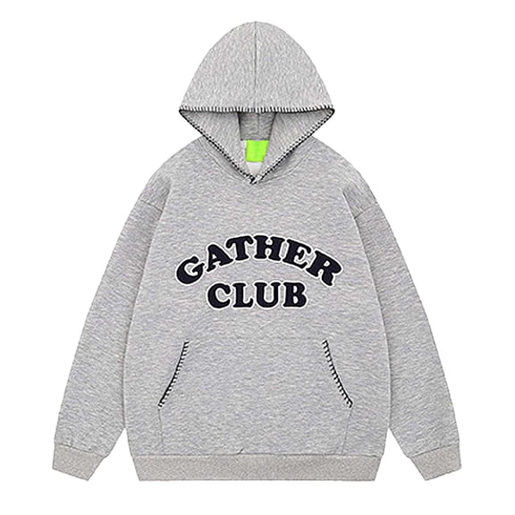 XIAONU Mens Hoodies Letter Printed Kangaroo Pocket Hooded Sweatshirts Loose Fit Long Sleeves Pullover Causal Hoodie