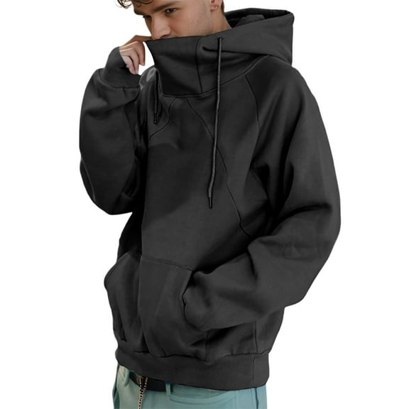 XIAONU Mens Hoodies Long Sleeved High Neck Hooded Sweatshirt Couple'S Outfit Loose Solid Color Hoodies Jacket With Pockets
