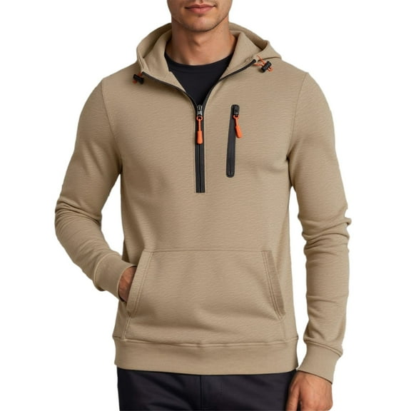 XIAONU Mens Hoodies Long Sleeves Drawstring Half Zip Pullover Hooded Sweatshirt Kangaroo Pocket Solid Color Trendy Hoodie Streetwear