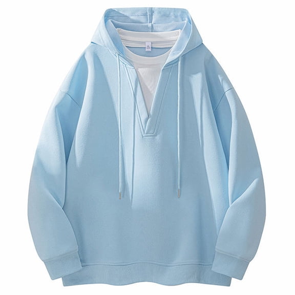 XIAONU Mens Hoodies Loose Fit Long Sleeve Solid Color Pullover Hooded Sweatshirt Trendy Simple Oversized Hoodie Tops Streetwear