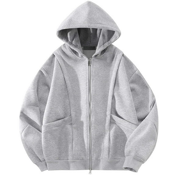 XIAONU Mens Hoodies Oversized Pockets Trendy Full Zip Hooded Sweatshirt Solid Color Loose Fi Long Sleeves Hoodie Casual Daily Wear