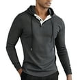 thumbnail image 1 of XIAONU Mens Hoodies Ribbed Button V Neck Long Sleeve Hooded Sweatshirt Solid Color Vintage Slim Fit Pullover Drawstring Hoodie Top, 1 of 9