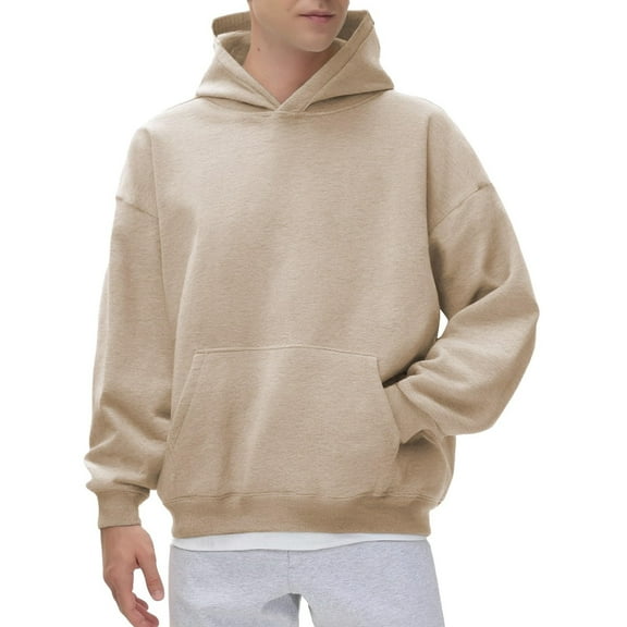 XIAONU Mens Hoodies Solid Color Drawstring-Free Pocket Hoodie Long Sleeve Casual Loose Pullover Hooded Sweatshirt