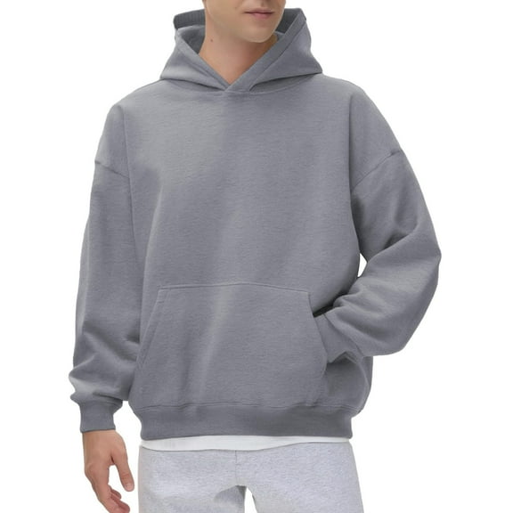 XIAONU Mens Hoodies Solid Color Drawstring-Free Pocket Hoodie Long Sleeve Casual Loose Pullover Hooded Sweatshirt