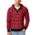 thumbnail image 1 of XIAONU Mens Hoodies Trendy Striped Print Drawstring Button Hoodie Loose Long-Sleeved Pullover Hooded Sweatshirt, 1 of 5