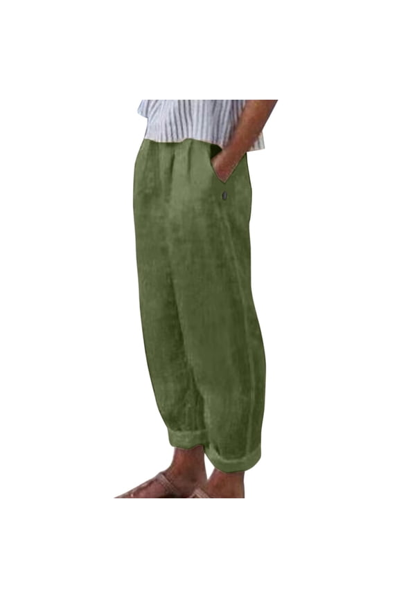 Mens Linen Blend Harem Pants Elastic Waist Baggy Cropped Trousers For Casual Daily Wear