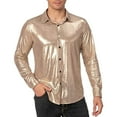 thumbnail image 1 of XIAONU Mens Metallic Shiny Button Up Shirt Long Sleeve Collared Pullover Blouse Lightweight Disco Party Night Out Tops, 1 of 5