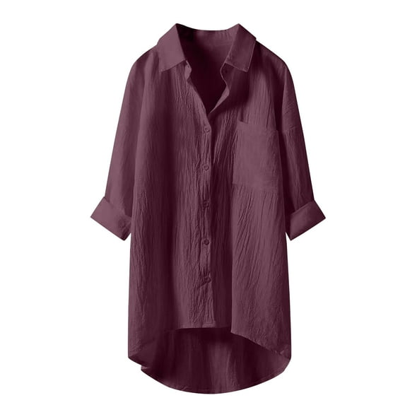 XIAONU Mens Pocketed Textured Oversized Shirt 3/4 Sleeves Collared Button Down Top Airy Minimalist Daily Shirts