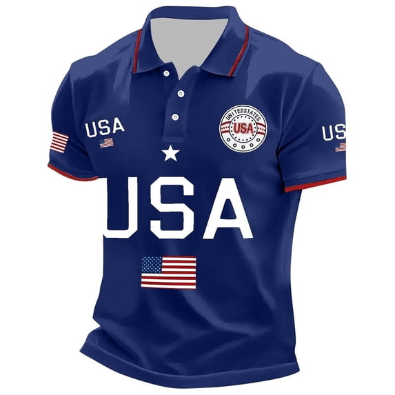 XIAONU Mens Polo Shirt USA Flag Graphic Patriotic Print Casual Short Sleeve Breathable Golf Top
