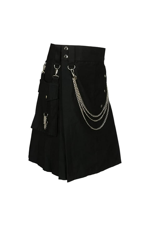 Mens Punk Kilt Skirt High Waist Snap Chain Pleated Skirt Loose-Fit Edgy Streetwear Short Skirts