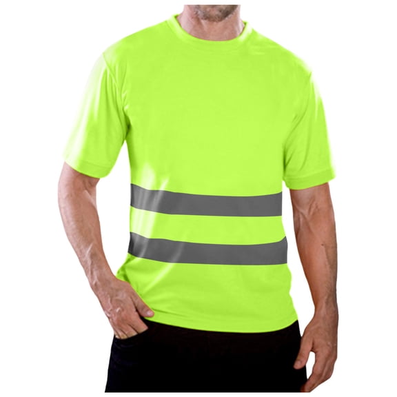 XIAONU Mens Reflective Stripe Safety T-Shirt Short Sleeve Crew Neck Pullover Tee High Visibility Durable Work Tees