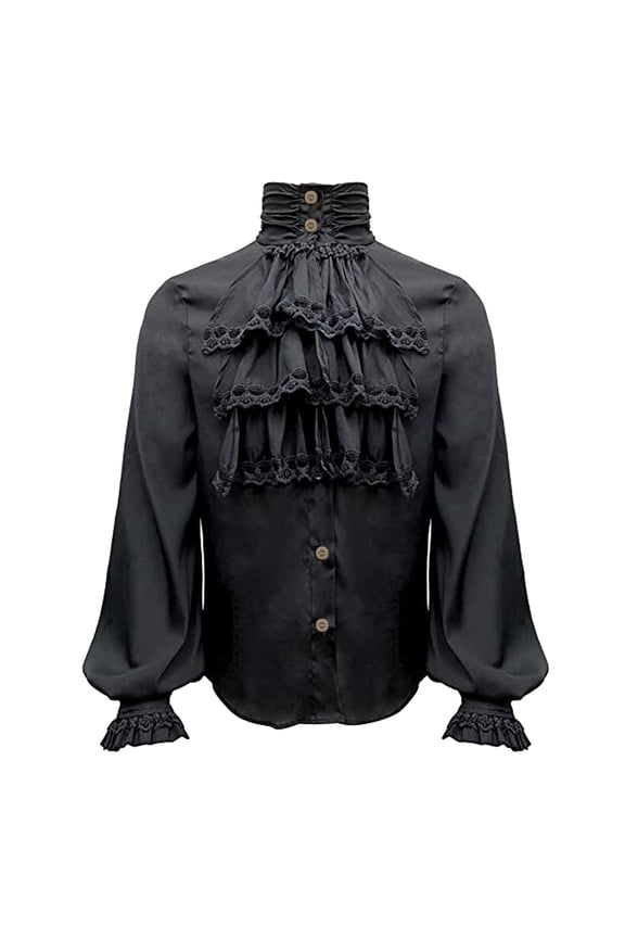 Mens Ruffled Blouse Long Sleeve Stand Collar Shirt Lightweight Victorian Evening Events Tops
