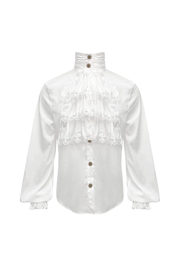 Mens Ruffled Blouse Long Sleeve Stand Collar Shirt Lightweight Victorian Evening Events Tops