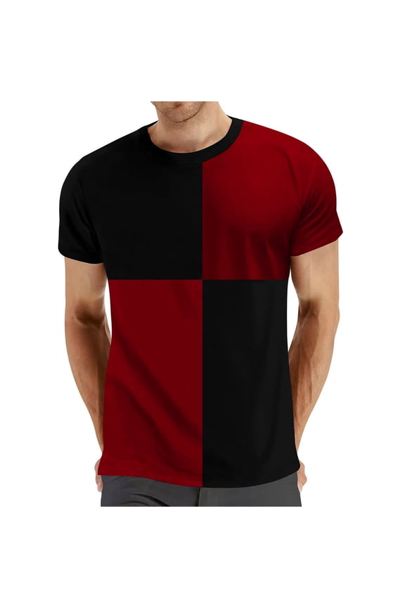 Mens Short-Sleeve Block-Print T-Shirt Slim-Fit Stylish Top Eye-Catching Daily Weekend Wear