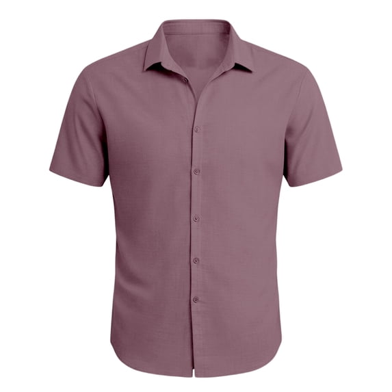 XIAONU Mens Short Sleeve Button Down Shirt Solid Casual Lightweight Business Daily Wear Tops
