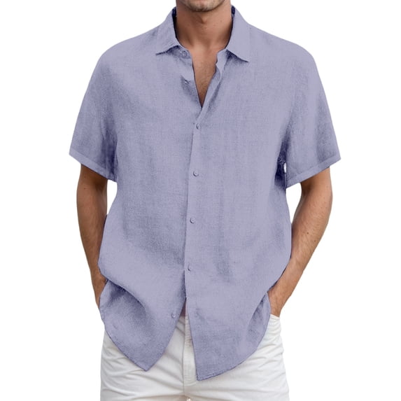 XIAONU Mens Short Sleeve Button Down Shirt Solid Casual Lightweight Business Daily Wear Tops