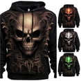 thumbnail image 1 of XIAONU Mens Skull Graphic Print Hoodie Oversized Front Pocket Night Out Long Sleeve Pullover Top, 1 of 3