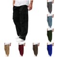 thumbnail image 1 of XIAONU Mens Solid Cargo Pants Drawstring Waist Multi Pockets Pants, 1 of 9