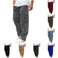 thumbnail image 1 of XIAONU Mens Solid Cargo Pants Drawstring Waist Multi Pockets Pants, 1 of 9