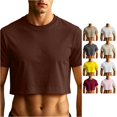 thumbnail image 1 of XIAONU Mens Solid Cropped Short Sleeve Tees Crew Neck Cropped Tops Slim Fit Street Tees, 1 of 4