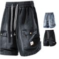 thumbnail image 1 of XIAONU Mens Solid Denim Shorts Elastic Waist Side Pockets Shorts, 1 of 4