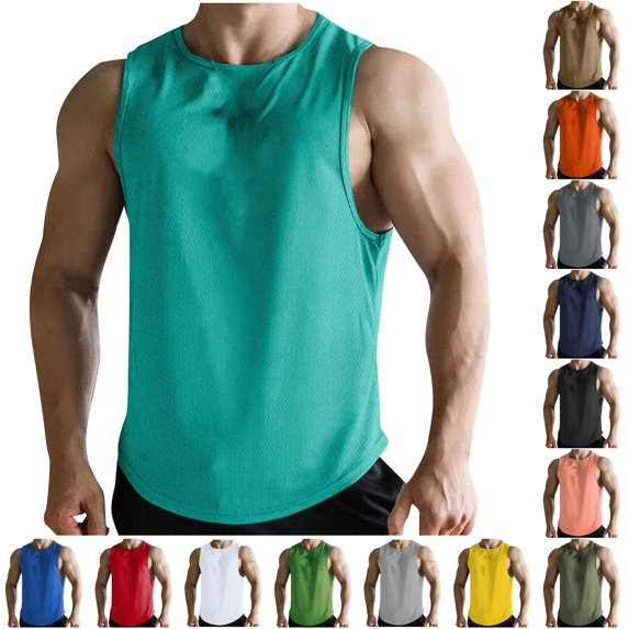 XIAONU Mens Solid Mesh Tank Top Crew Neck Sleeveless Athletic Workout Daily Shirt