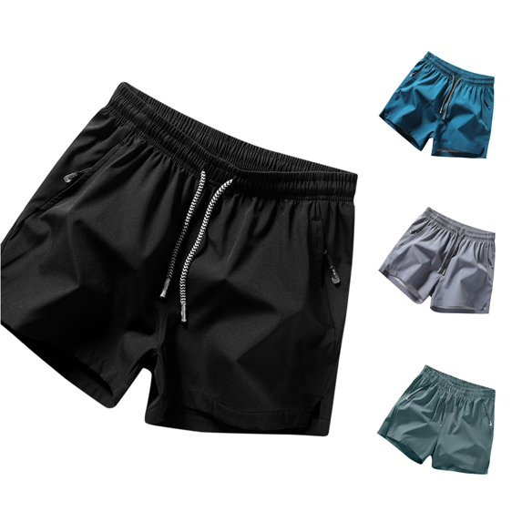 XIAONU Mens Solid Shorts Elastic Waist Zipper Pockets Shorts