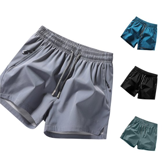 XIAONU Mens Solid Shorts Elastic Waist Zipper Pockets Shorts
