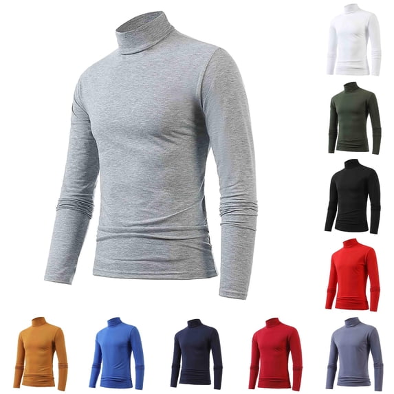 XIAONU Mens Solid Turtleneck Tee High Neck Slim Fit Long Sleeve Base Layer Tees