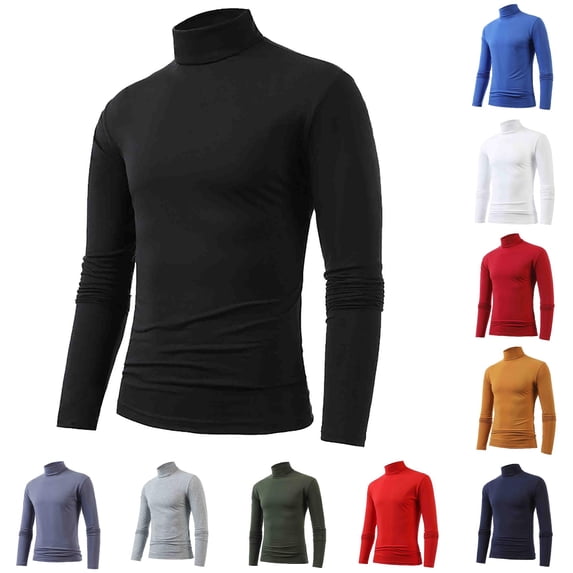 XIAONU Mens Solid Turtleneck Tee High Neck Slim Fit Long Sleeve Base Layer Tees