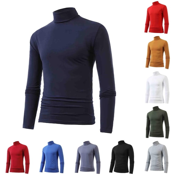 XIAONU Mens Solid Turtleneck Tee High Neck Slim Fit Long Sleeve Base Layer Tees