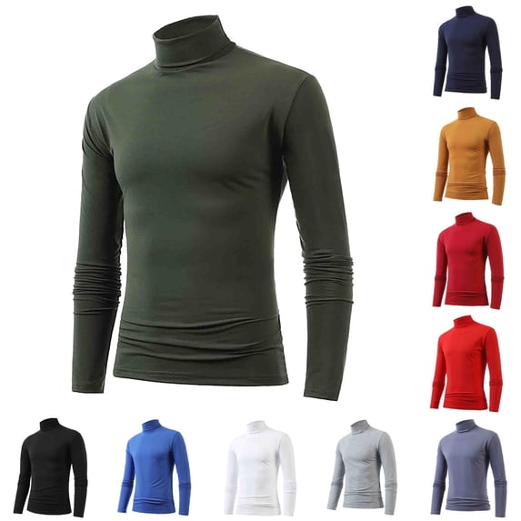 XIAONU Mens Solid Turtleneck Tee High Neck Slim Fit Long Sleeve Base Layer Tees