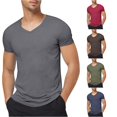 thumbnail image 1 of XIAONU Mens Solid V Neck T Shirt Short Sleeve Slim Fit Basic Casual Tee, 1 of 5