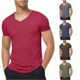 thumbnail image 1 of XIAONU Mens Solid V Neck T Shirt Short Sleeve Slim Fit Basic Casual Tee, 1 of 5