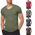 thumbnail image 1 of XIAONU Mens Solid V Neck T Shirt Short Sleeve Slim Fit Basic Casual Tee, 1 of 5