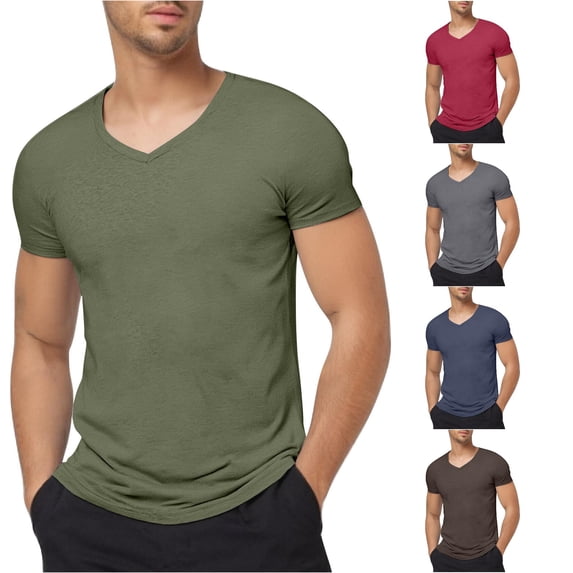 XIAONU Mens Solid V Neck T Shirt Short Sleeve Slim Fit Basic Casual Tee