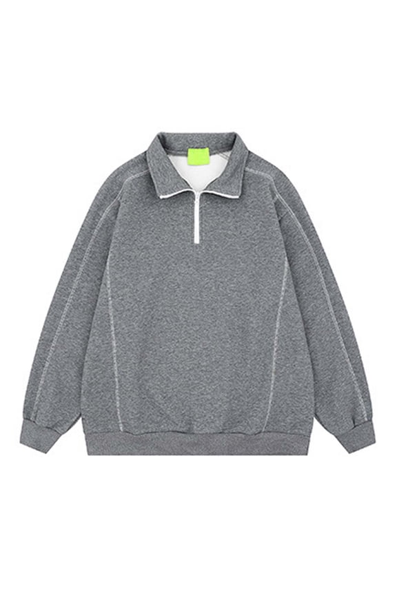 Mens Sweatshirts Half Zip Neck Pullover Hoodless Poloshirts Solid Color Long Sleeves Warm Sweatshirt