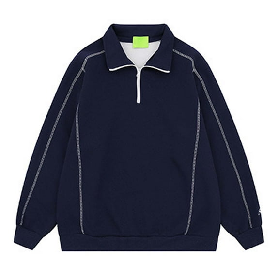 XIAONU Mens Sweatshirts Half Zip Neck Pullover Hoodless Poloshirts Solid Color Long Sleeves Warm Sweatshirt