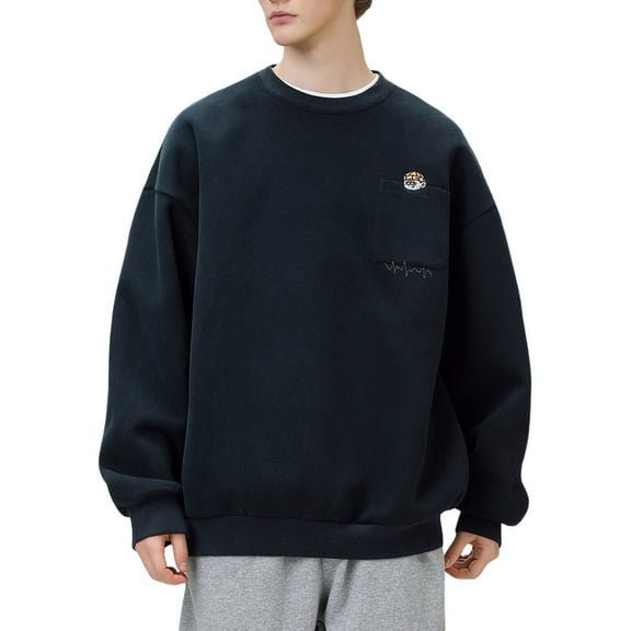 XIAONU Mens Sweatshirts Heavyweight Crewneck Sweatshirt With Embroidered Design Casual Pullover Sweatshirts For Fall Winter Comfortable Streetwear