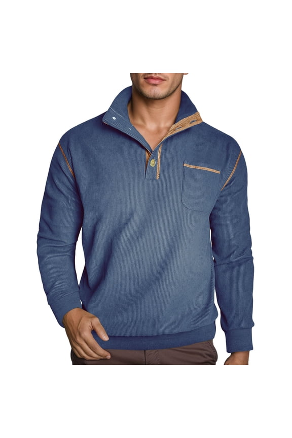 Mens Sweatshirts Lined Long Sleeve Stand Collar Pullover Sweatshirt Winter Warm Chest Pocket Solid Color Sport Top Streetwear