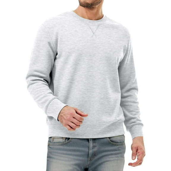 XIAONU Mens Sweatshirts Slim Fit Long Sleeve Crewneck Pullover Sweatshirt Solid Color Basic Casual Top For Daily Wear