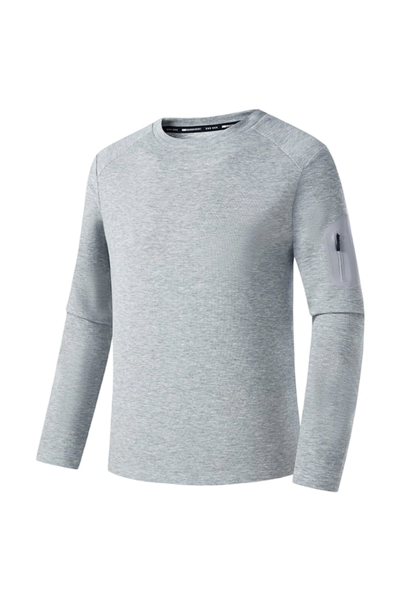 Mens Sweatshirts Winter Warm Long Sleeve Crew Neck Pullover Top Raglan Sleeves Zippered Arm Pocket Solid Color Streetwear Top Gray XXL