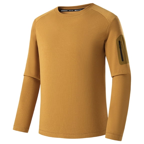 XIAONU Mens Sweatshirts Winter Warm Long Sleeve Crew Neck Pullover Top Raglan Sleeves Zippered Arm Pocket Solid Color Streetwear Top